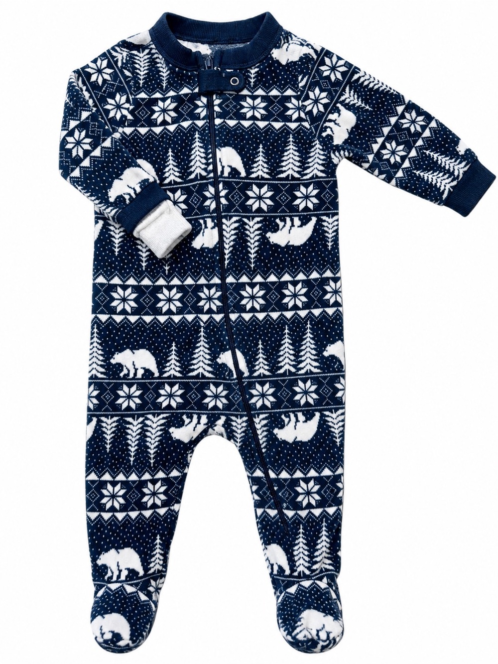 Old Navy Navy and White Polar Bear Print One-Piece Footed Pajamas